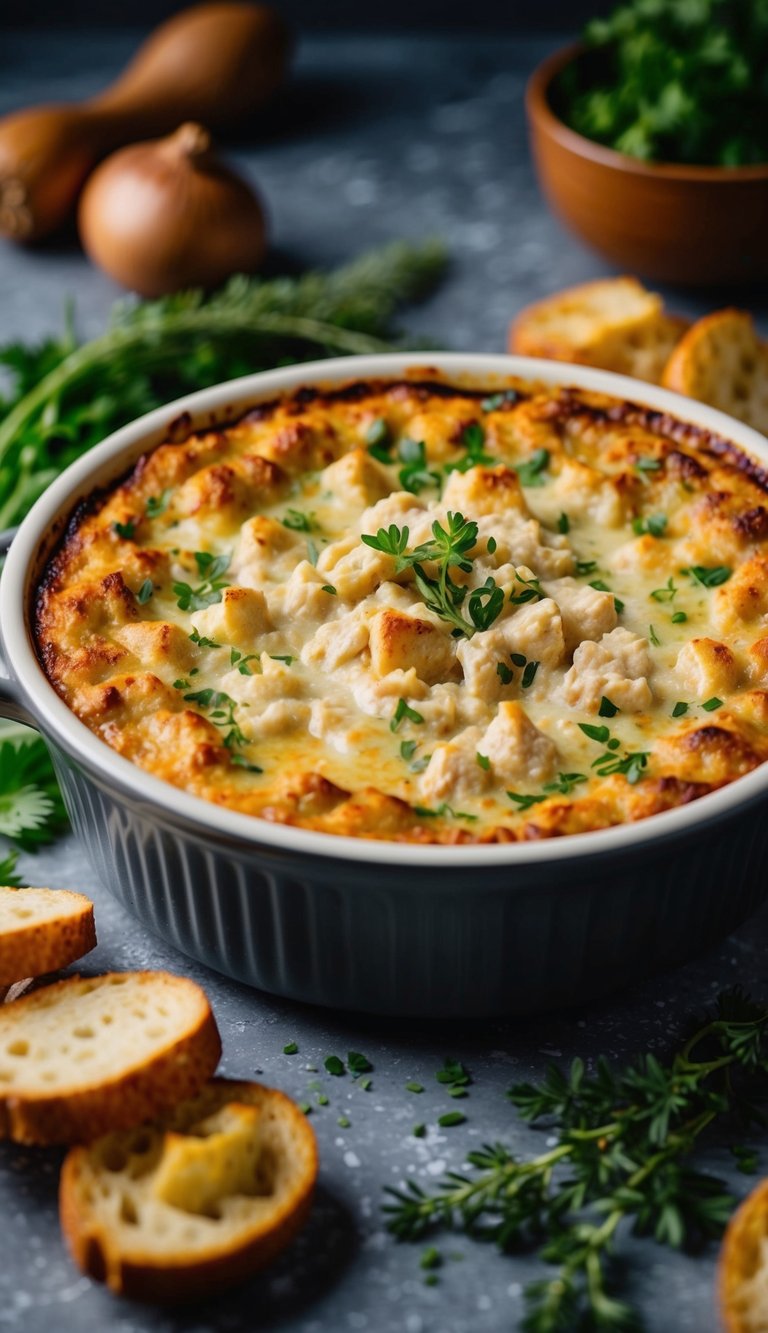 10 Must-Try Shredded Chicken Recipes for Easy, Flavor-Packed Meals You’ll Love 12 A bubbling dish of French onion chicken dip surrounded by fresh herbs and spices